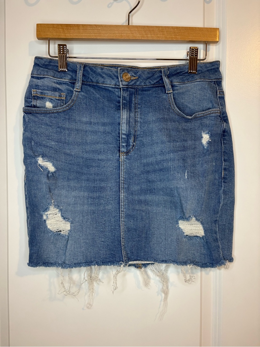 GARAGE Blue Distressed Denim Mini Skirt